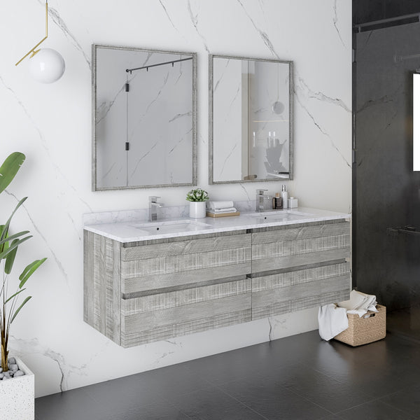 Fresca Formosa 60" Wall Hung Double Sink Modern Bathroom Vanity w/ Mirrors - Luxe Bathroom Vanities