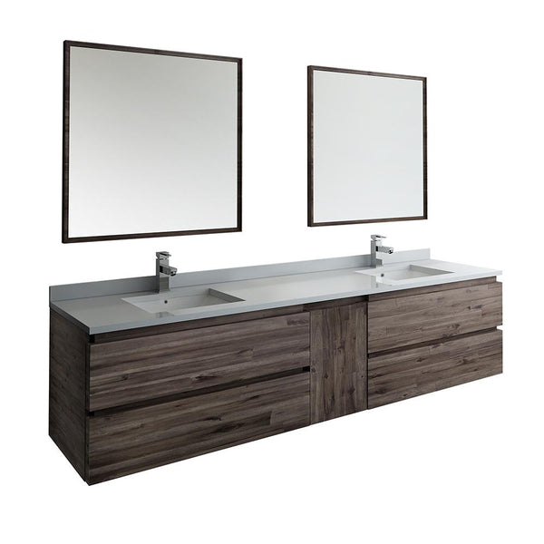 Fresca Formosa 84" Wall Hung Double Sink Modern Bathroom Vanity w/ Mirrors - Luxe Bathroom Vanities