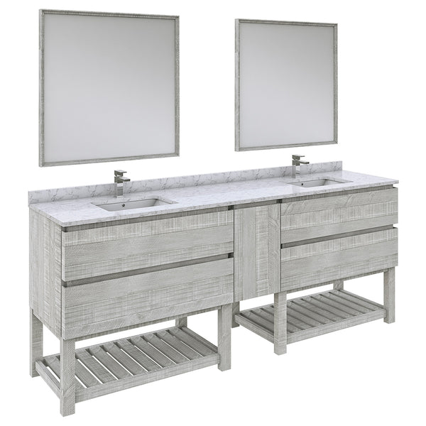 Fresca Formosa 84" Floor Standing Double Sink Modern Bathroom Vanity w/ Open Bottom & Mirrors - Luxe Bathroom Vanities