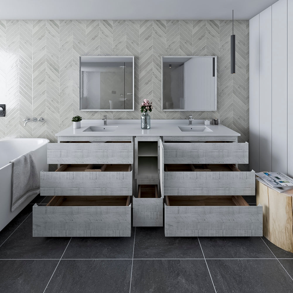 Fresca Formosa 84" Floor Standing Double Sink Modern Bathroom Vanity w/ Mirrors - Luxe Bathroom Vanities