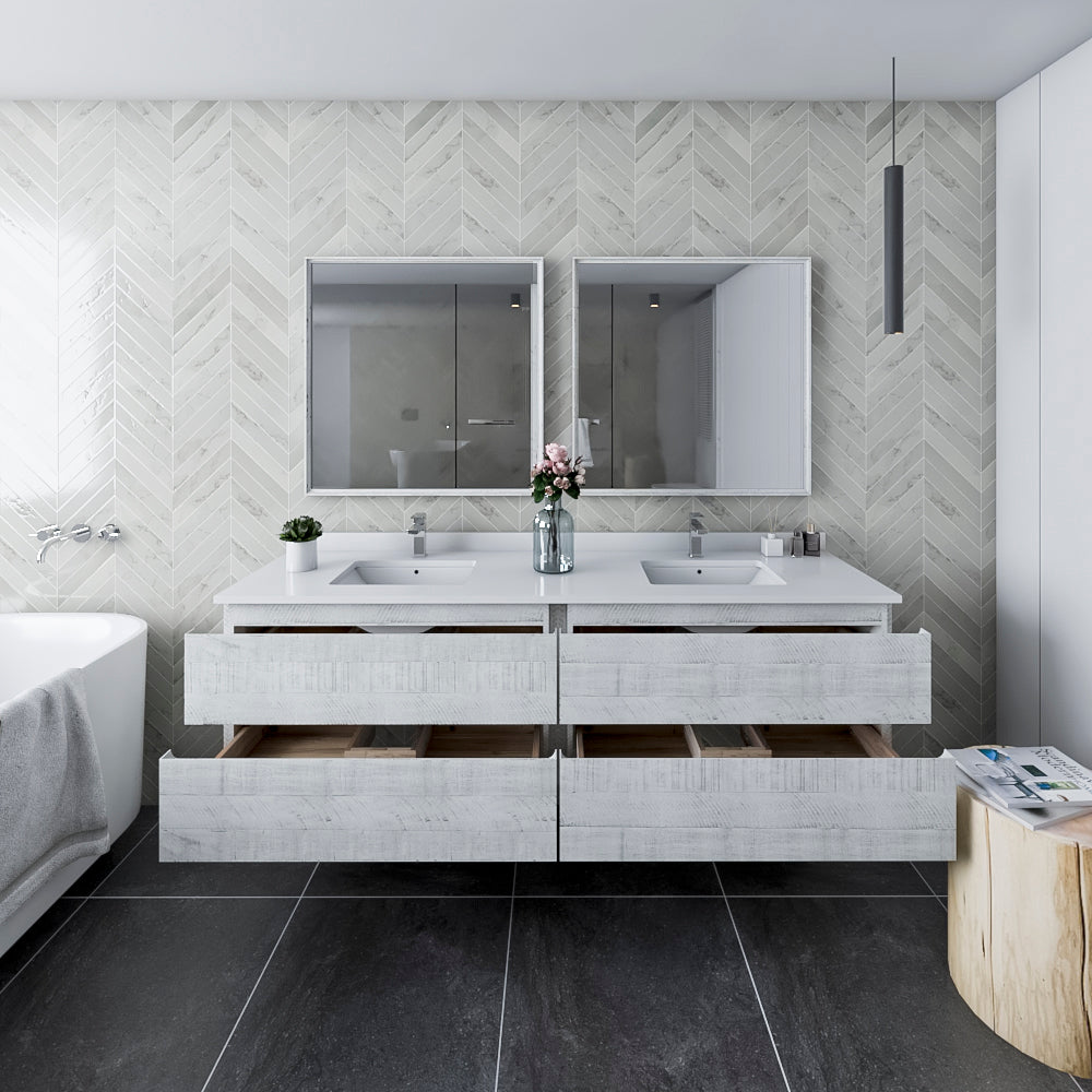 Fresca Formosa 72" Wall Hung Double Sink Modern Bathroom Vanity w/ Mirrors - Luxe Bathroom Vanities