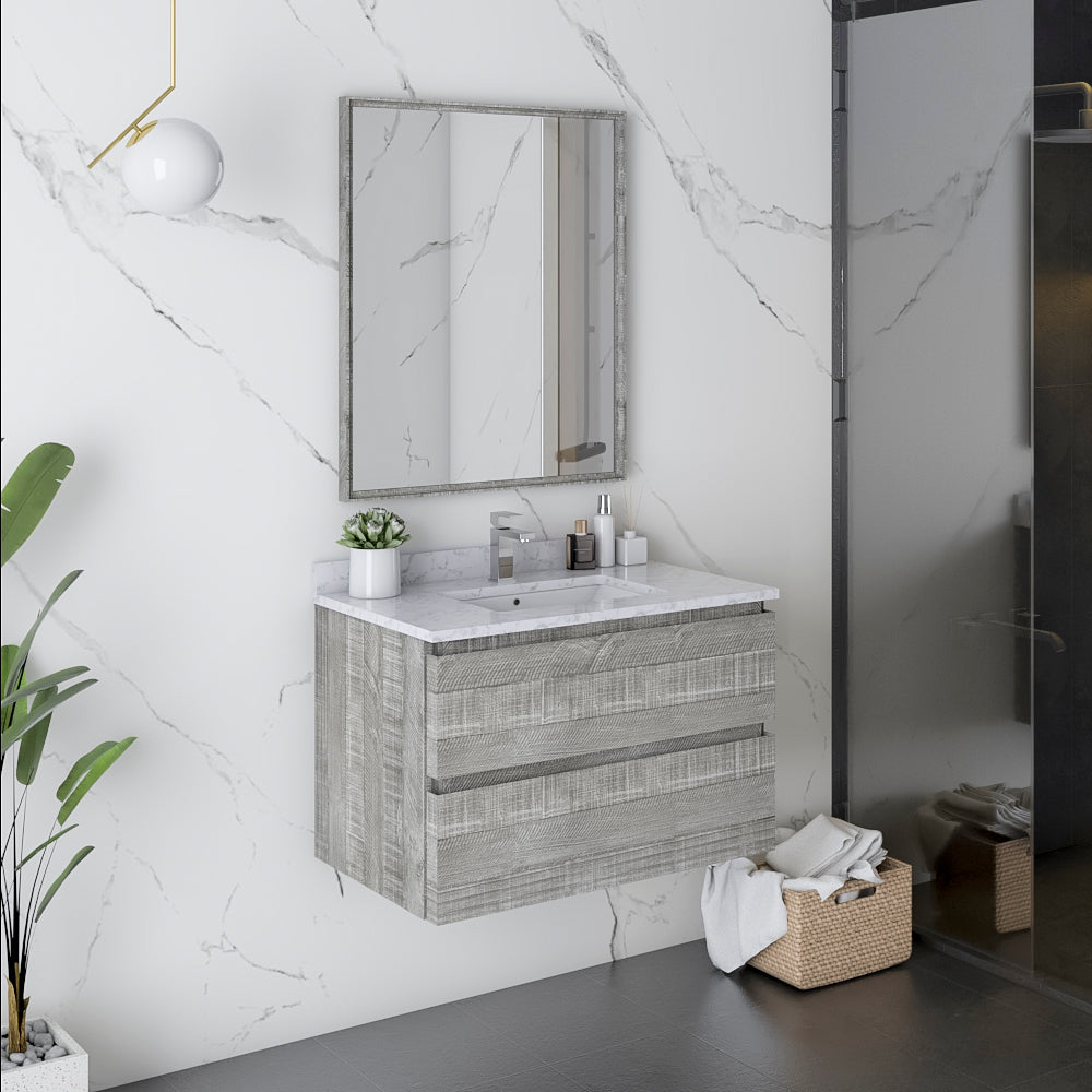 Fresca Formosa 30" Wall Hung Modern Bathroom Vanity w/ Mirror - Luxe Bathroom Vanities