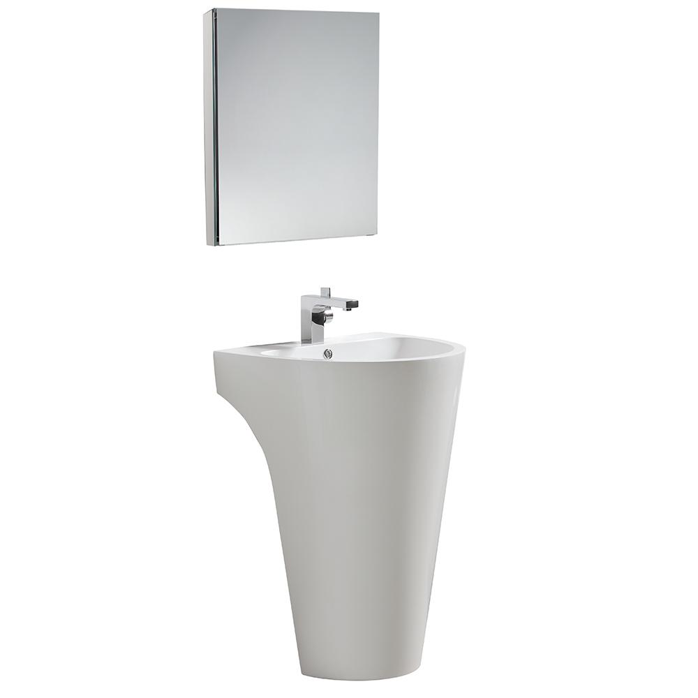 Fresca Parma 24" White Pedestal Sink w/ Medicine Cabinet - Modern Bathroom Vanity - Luxe Bathroom Vanities