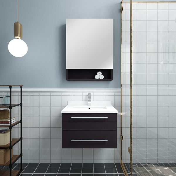 Fresca Lucera 24" Espresso Wall Hung Undermount Sink Modern Bathroom Vanity w/ Medicine Cabinet - Luxe Bathroom Vanities