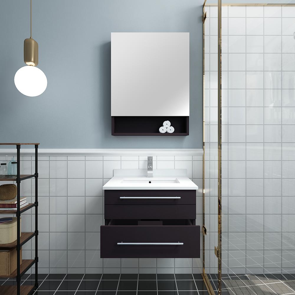 Fresca Lucera 24" Espresso Wall Hung Undermount Sink Modern Bathroom Vanity w/ Medicine Cabinet - Luxe Bathroom Vanities