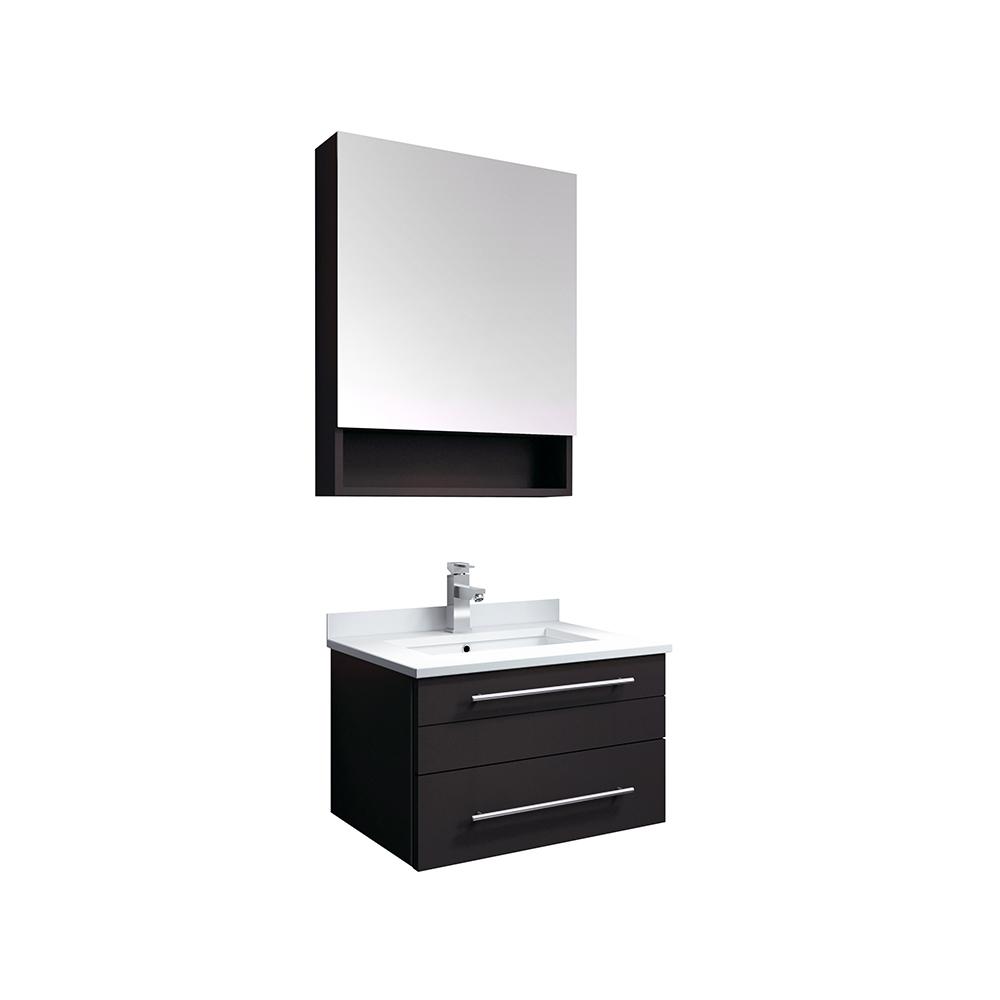 Fresca Lucera 24" Espresso Wall Hung Undermount Sink Modern Bathroom Vanity w/ Medicine Cabinet - Luxe Bathroom Vanities