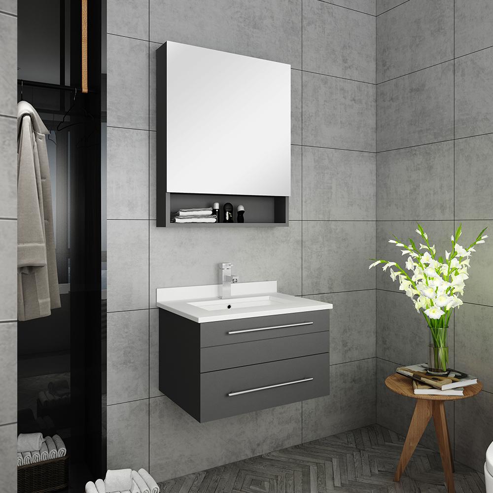 Fresca Lucera 24" Gray Wall Hung Undermount Sink Modern Bathroom Vanity w/ Medicine Cabinet - Luxe Bathroom Vanities
