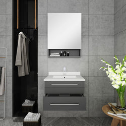 Fresca Lucera 24" Gray Wall Hung Undermount Sink Modern Bathroom Vanity w/ Medicine Cabinet - Luxe Bathroom Vanities