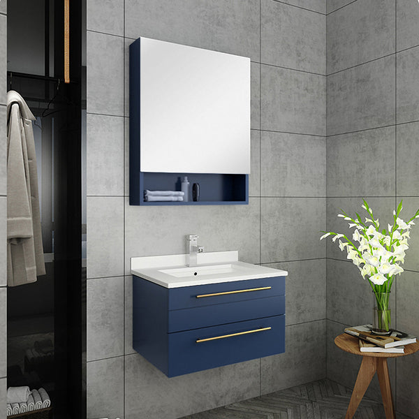 Fresca Lucera 24" Wall Hung Undermount Sink Modern Bathroom Vanity w/ Medicine Cabinet - Luxe Bathroom Vanities