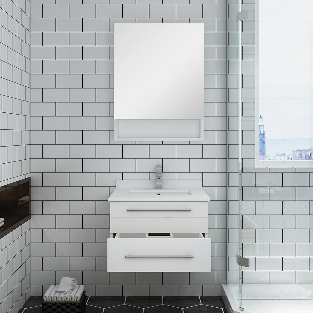 Fresca Lucera 24" White Wall Hung Undermount Sink Modern Bathroom Vanity w/ Medicine Cabinet - Luxe Bathroom Vanities