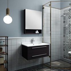 Fresca Lucera 30" Espresso Wall Hung Undermount Sink Modern Bathroom Vanity w/ Medicine Cabinet - Luxe Bathroom Vanities
