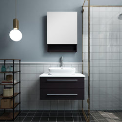 Fresca Lucera 30" Espresso Wall Hung Vessel Sink Modern Bathroom Vanity w/ Medicine Cabinet - Luxe Bathroom Vanities