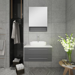 Fresca Lucera 30" Gray Wall Hung Vessel Sink Modern Bathroom Vanity w/ Medicine Cabinet - Luxe Bathroom Vanities