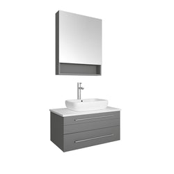 Fresca Lucera 30" Gray Wall Hung Vessel Sink Modern Bathroom Vanity w/ Medicine Cabinet - Luxe Bathroom Vanities