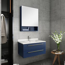 Fresca Lucera 30" Wall Hung Undermount Sink Modern Bathroom Vanity w/ Medicine Cabinet - Luxe Bathroom Vanities