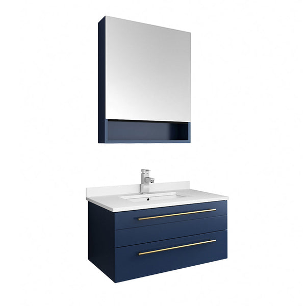 Fresca Lucera 30" Wall Hung Undermount Sink Modern Bathroom Vanity w/ Medicine Cabinet - Luxe Bathroom Vanities