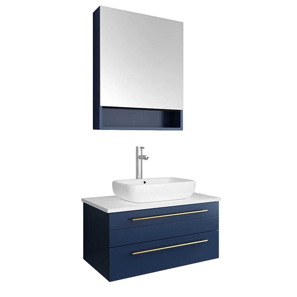 Fresca Lucera 30" Wall Hung Vessel Sink Modern Bathroom Vanity w/ Medicine Cabinet - Luxe Bathroom Vanities