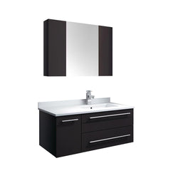 Fresca Lucera 36" Espresso Wall Hung Undermount Sink Modern Bathroom Vanity w/ Medicine Cabinet - Left Version - Luxe Bathroom Vanities