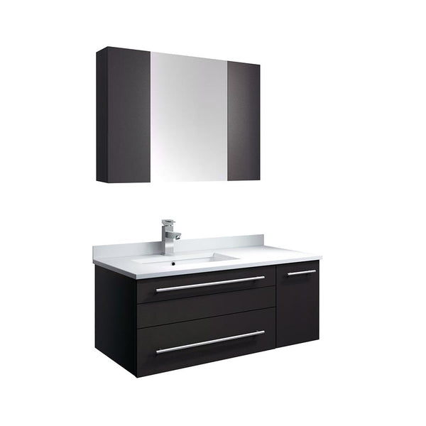 Fresca Lucera 36" Espresso Wall Hung Undermount Sink Modern Bathroom Vanity w/ Medicine Cabinet - Right Version - Luxe Bathroom Vanities