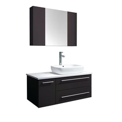 Fresca Lucera 36" Espresso Wall Hung Vessel Sink Modern Bathroom Vanity w/ Medicine Cabinet - Left Version - Luxe Bathroom Vanities