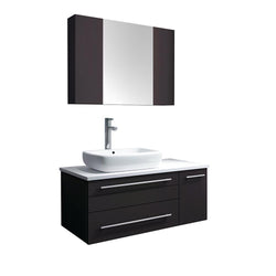 Fresca Lucera 36" Espresso Wall Hung Vessel Sink Modern Bathroom Vanity w/ Medicine Cabinet - Right Version - Luxe Bathroom Vanities