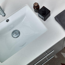 Fresca Lucera 36" Gray Wall Hung Undermount Sink Modern Bathroom Vanity w/ Medicine Cabinet - Right Version - Luxe Bathroom Vanities
