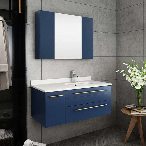 Fresca Lucera 36" Wall Hung Undermount Sink Modern Bathroom Vanity w/ Medicine Cabinet - Right Version - Luxe Bathroom Vanities