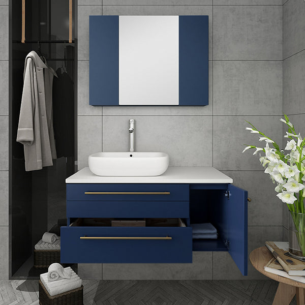 Fresca Lucera 36" Wall Hung Vessel Sink Modern Bathroom Vanity w/ Medicine Cabinet - Left Version - Luxe Bathroom Vanities