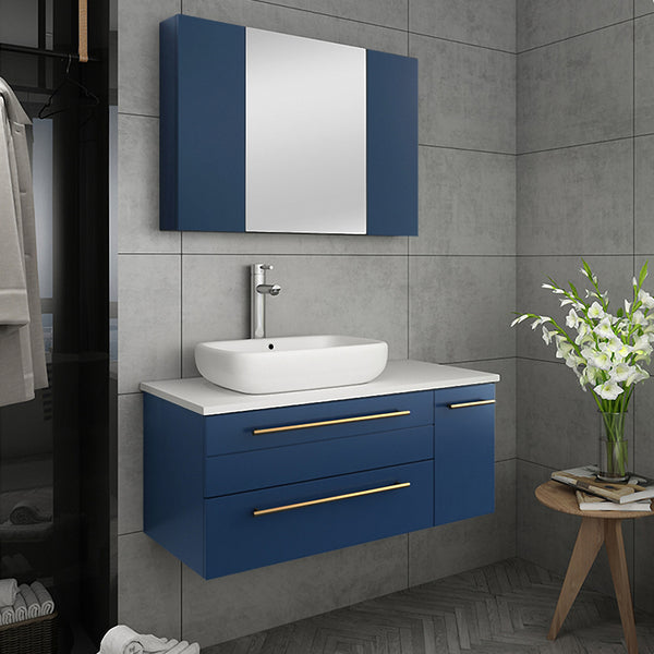 Fresca Lucera 36" Wall Hung Vessel Sink Modern Bathroom Vanity w/ Medicine Cabinet - Left Version - Luxe Bathroom Vanities