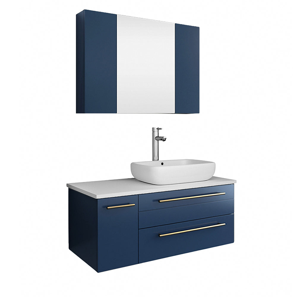 Fresca Lucera 36" Wall Hung Vessel Sink Modern Bathroom Vanity w/ Medicine Cabinet - Right Version - Luxe Bathroom Vanities