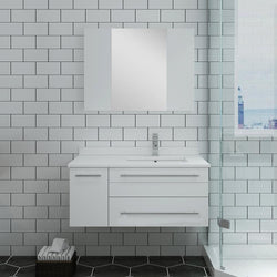 Fresca Lucera 36" White Wall Hung Undermount Sink Modern Bathroom Vanity w/ Medicine Cabinet - Left Version - Luxe Bathroom Vanities