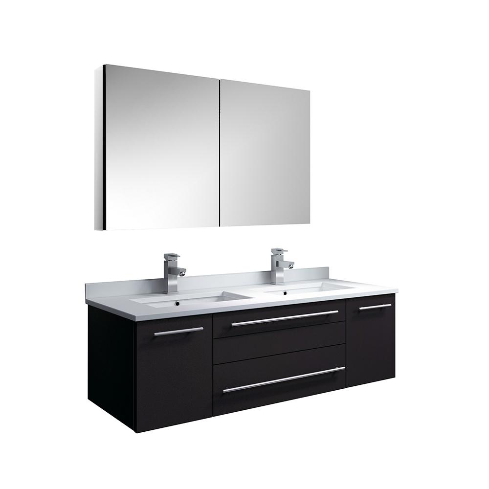 Fresca Lucera 48" Espresso Wall Hung Double Undermount Sink Modern Bathroom Vanity w/ Medicine Cabinet - Luxe Bathroom Vanities