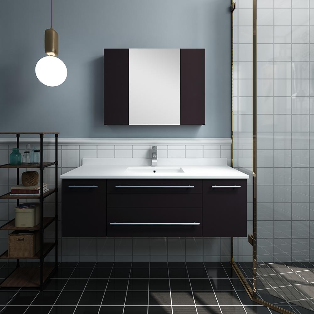 Fresca Lucera 48" Espresso Wall Hung Undermount Sink Modern Bathroom Vanity w/ Medicine Cabinet - Luxe Bathroom Vanities