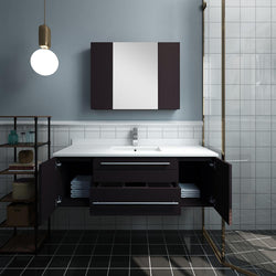 Fresca Lucera 48" Espresso Wall Hung Undermount Sink Modern Bathroom Vanity w/ Medicine Cabinet - Luxe Bathroom Vanities