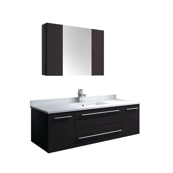Fresca Lucera 48" Espresso Wall Hung Undermount Sink Modern Bathroom Vanity w/ Medicine Cabinet - Luxe Bathroom Vanities