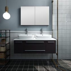 Fresca Lucera 48" Espresso Wall Hung Double Vessel Sink Modern Bathroom Vanity w/ Medicine Cabinet - Luxe Bathroom Vanities