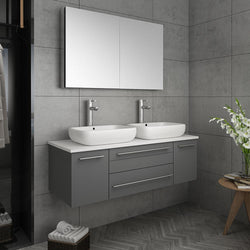 Fresca Lucera 48" Gray Wall Hung Double Vessel Sink Modern Bathroom Vanity w/ Medicine Cabinet - Luxe Bathroom Vanities