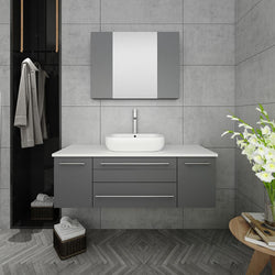 Fresca Lucera 48" Gray Wall Hung Vessel Sink Modern Bathroom Vanity w/ Medicine Cabinet - Luxe Bathroom Vanities