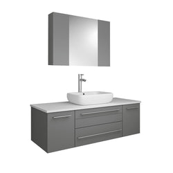 Fresca Lucera 48" Gray Wall Hung Vessel Sink Modern Bathroom Vanity w/ Medicine Cabinet - Luxe Bathroom Vanities
