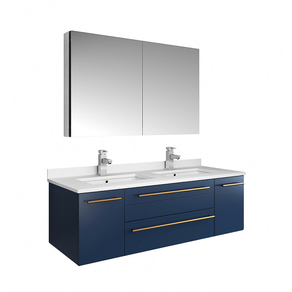Fresca Lucera 48" Wall Hung Double Undermount Sink Modern Bathroom Vanity w/ Medicine Cabinet - Luxe Bathroom Vanities