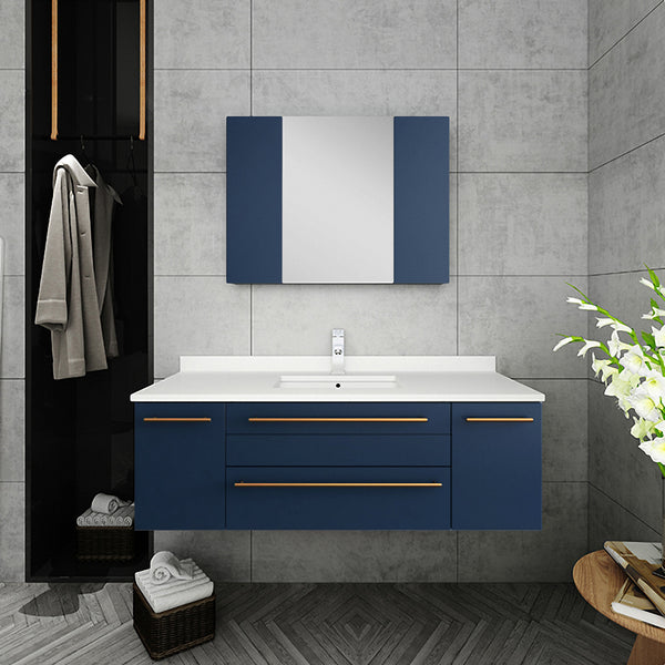 Fresca Lucera 48" Wall Hung Undermount Sink Modern Bathroom Vanity w/ Medicine Cabinet - Luxe Bathroom Vanities