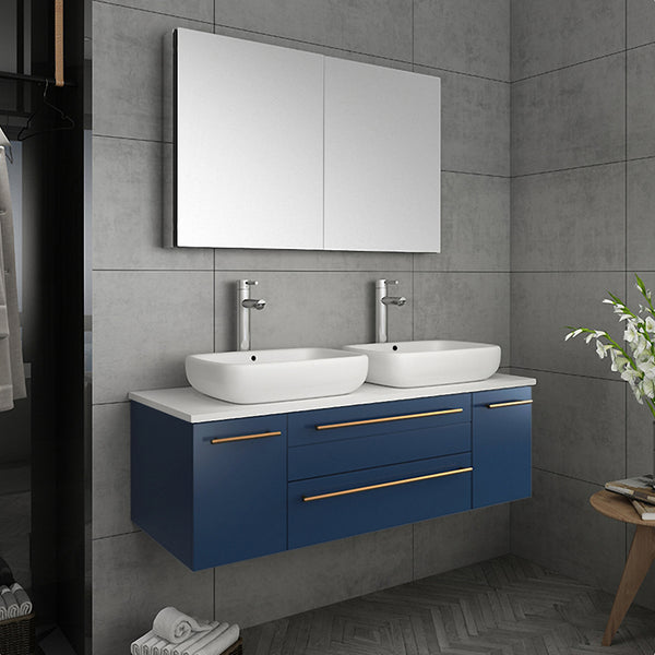 Fresca Lucera 48" Wall Hung Double Vessel Sink Modern Bathroom Vanity w/ Medicine Cabinet - Luxe Bathroom Vanities