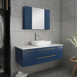 Fresca Lucera 48" Wall Hung Vessel Sink Modern Bathroom Vanity w/ Medicine Cabinet - Luxe Bathroom Vanities