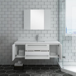 Fresca Lucera 48" White Wall Hung Undermount Sink Modern Bathroom Vanity w/ Medicine Cabinet - Luxe Bathroom Vanities