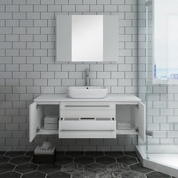 Fresca Lucera 48" White Wall Hung Vessel Sink Modern Bathroom Vanity w/ Medicine Cabinet - Luxe Bathroom Vanities