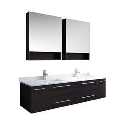 Fresca Lucera 60" Espresso Wall Hung Double Undermount Sink Modern Bathroom Vanity w/ Medicine Cabinets - Luxe Bathroom Vanities