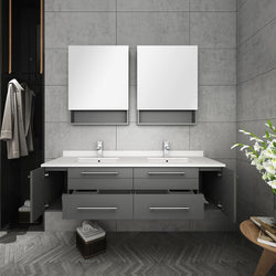 Fresca Lucera 60" Gray Wall Hung Double Undermount Sink Modern Bathroom Vanity w/ Medicine Cabinets - Luxe Bathroom Vanities