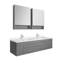 Fresca Lucera 60" Gray Wall Hung Double Undermount Sink Modern Bathroom Vanity w/ Medicine Cabinets - Luxe Bathroom Vanities