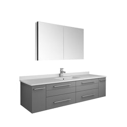 Fresca Lucera 60" Gray Wall Hung Single Undermount Sink Modern Bathroom Vanity w/ Medicine Cabinet - Luxe Bathroom Vanities