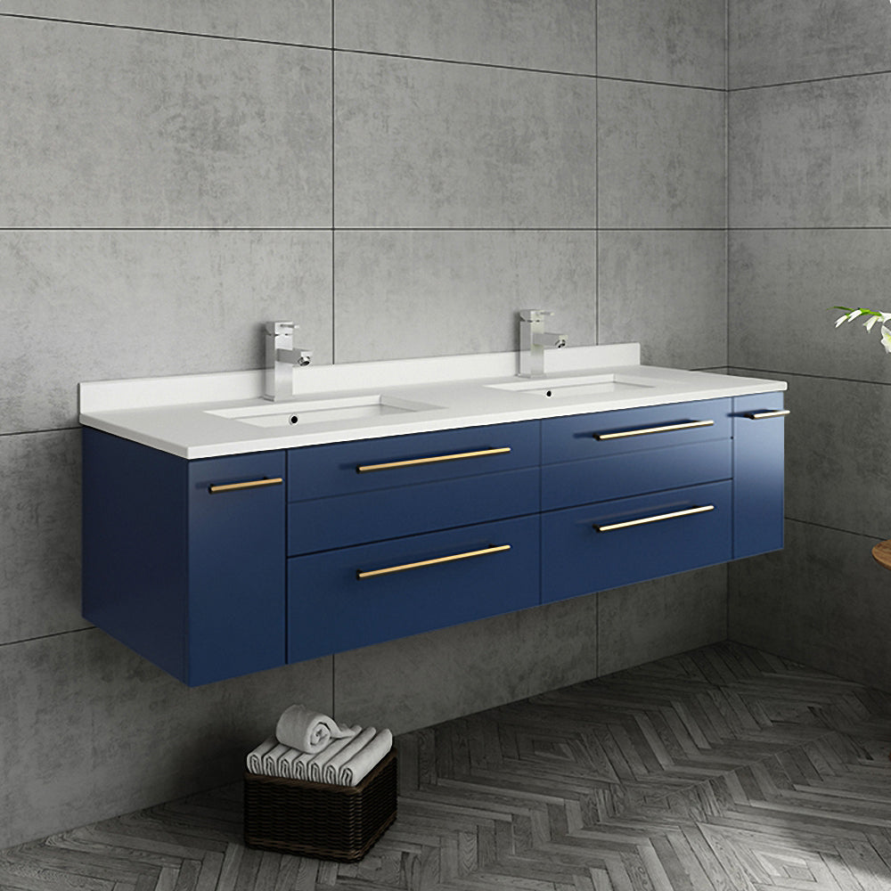 Fresca Lucera 60" Wall Hung Double Undermount Sink Modern Bathroom Vanity w/ Medicine Cabinets - Luxe Bathroom Vanities